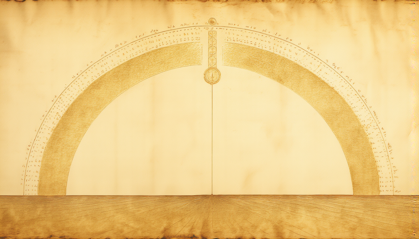 The arc of the full day over a horizon, hourly ticks, two gate markers