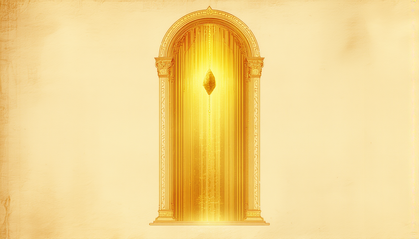 A golden doorway, a burden dissolving into light as it passes through