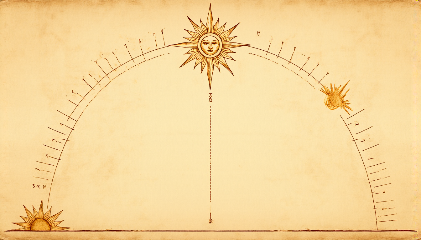 The arc of the full day, hourly ticks, gates marked at 4:00 and noon